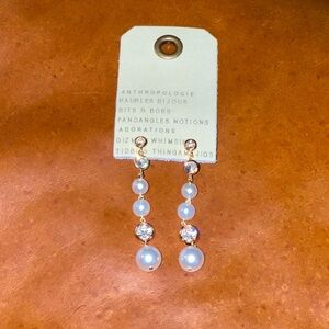 Anthropologie Pearl and Crystal Linear Drop Earrings NWT